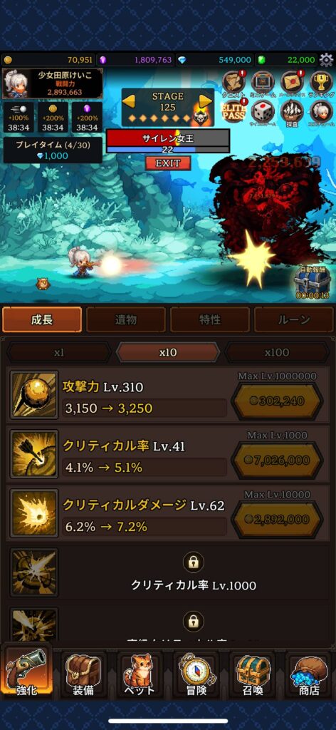 面白いポイント2：装備更新が刺さると、停滞が一気にほどける