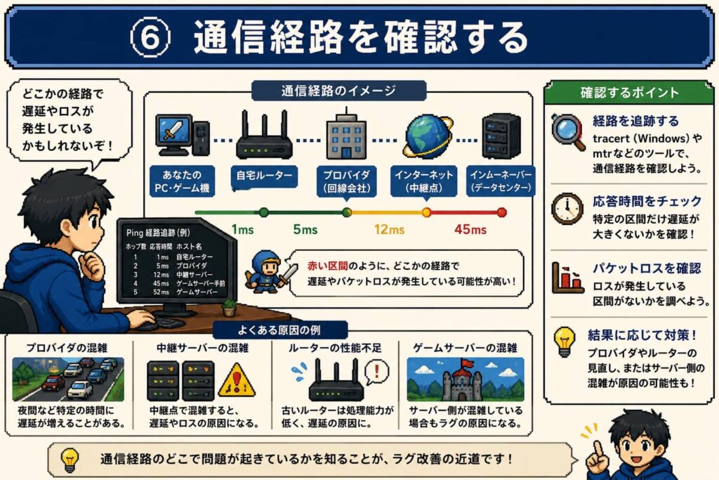 ⑥ 通信経路を確認する