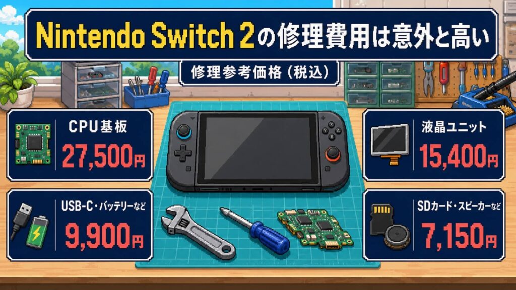 Nintendo Switch 2の修理費用は意外と高い