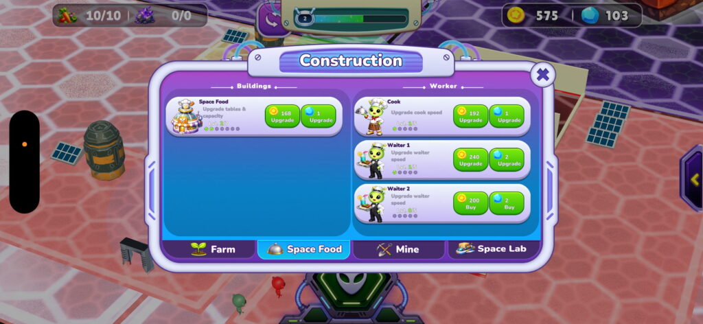 ゲームシステム2：建設とアップグレードで、あとは自動で稼ぐ